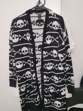 Hot Topic Longline Skulls & Bones Cardigan